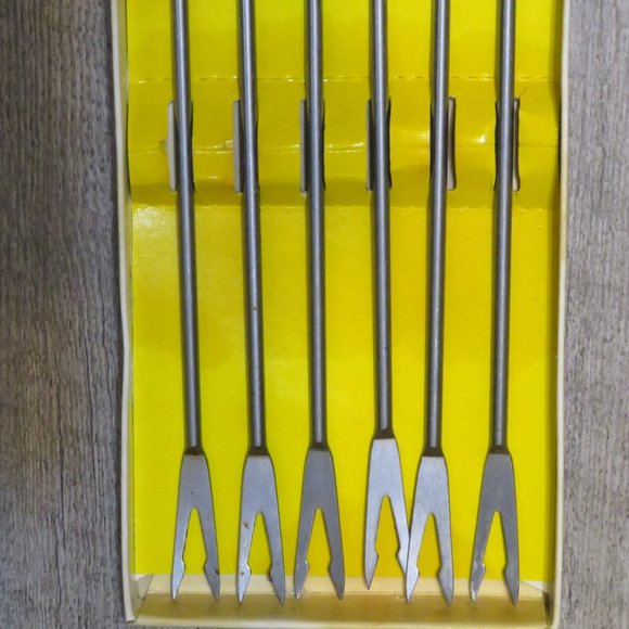 Vintage FONDUE Forks in Original Box Stainless Steel Teak Handles (221V) - Picture 5 of 7